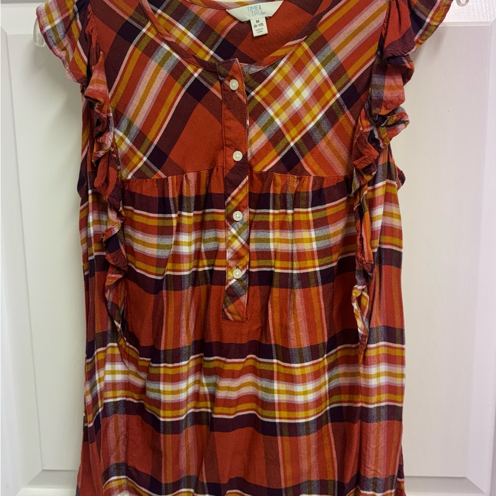 Time and Tru Women's Plaid Short Sleeve Top - Rust, Yellow and white. Very a few